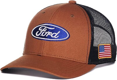 #ad FORD LOGO BROWN BLACK MESH TRUCKER CURVED BILL ADJUSTABLE SNAPBACK HAT CAP RETRO $22.95