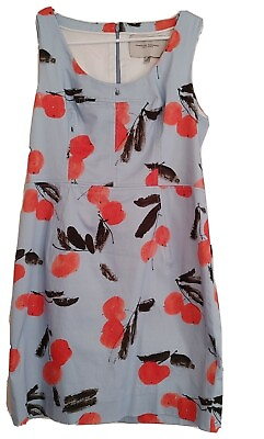#ad Carolina Herrera NY Dress fitted A Line Sleeveless Blue Orange Fruit Pat Sz 12 $145.00