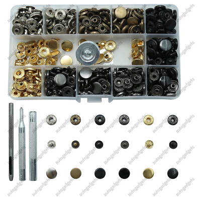 #ad 120Pcs Leather Snap Fasteners Kit Metal Button Snaps Press Studs 12.5mm 6Color $14.37