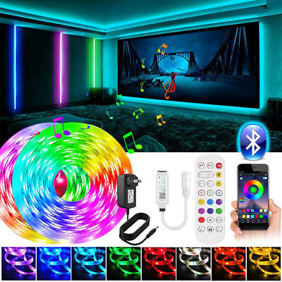 #ad LED Strip Lights 100ft 50ft Music Sync Bluetooth 5050 RGB Room Light with Remote $11.99
