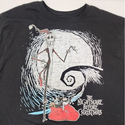 #ad Disney Tim Burton#x27;s The Nightmare Before Christmas Large Black Crop Top New $28.99