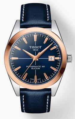 #ad Tissot Gentlemen Powermatic 80 Silicium 18K Gold Bezel Watch T9274074604100 $1249.99