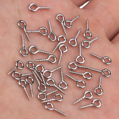 #ad 100pcs Screw Eye Pins Pendant Iron Hooks Clasps Fit Cabochon Drilled Beads DIY $8.49