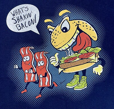 #ad What#x27;s Shakin Bacon Cat amp; Jack 12 14 Large Boys Graphic Tee T Shirt Blue $7.88