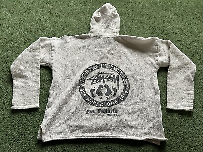 #ad Vintage 90s Stussy Pto. Vallarta Mexico Poncho Pullover Blanket Sweater Hoodie $79.99