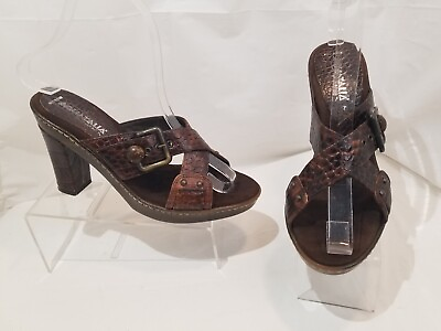 #ad Aquatalia by Marvin K Brown Leather Heeled Slide Sandals Reptile Italy Size 7 $38.99