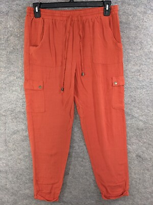 #ad New Look Pants Womens Large Orange Pull On Drawstring Cargo Cuffed High Rise $11.23