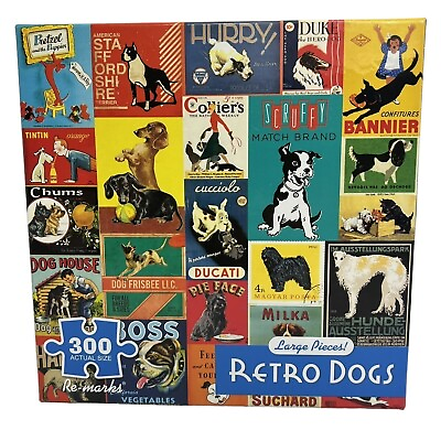 #ad Re Marks Jigsaw Puzzle Retro Dogs 300 Large Pieces 18quot; X 24quot; Puppy Complete $14.99