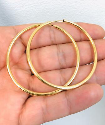 #ad New Gold Endless Hoops Earrings For Women In 14K Solid Yellow Gold Filled 2x2quot;. $18.19