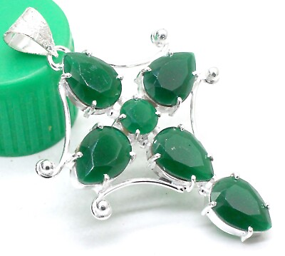 #ad 925 Sterling Silver Green Emerald Gemstone Jewelry Cross Pendant S 2.10 $16.99