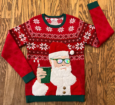#ad Ugly Christmas Sweater M 20.5x27 Party Time Santa Funny Cocktails Party $16.17