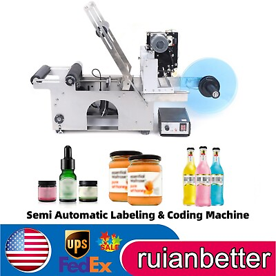 #ad Semi automatic Round Bottle Labeling Machine Production Date Marking Machine $479.76