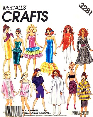 #ad Vintage 1980s Barbie 2 Sizes Clothes Pattern Reproduction McCall#x27;s 3281 Uncut $8.95