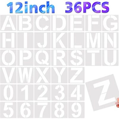 #ad 36 Pcs 12Inches Large Alphabet Letters and Numbers Stencils for Painting on Wood $28.50