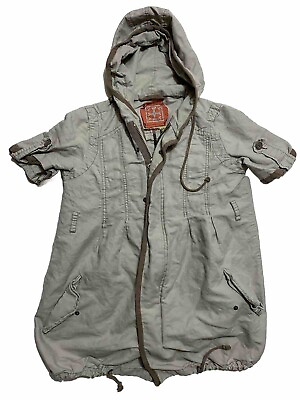#ad Free People Size Large Jacket Oversized Cargo Hooded Linen Pockets Short Sleeved $35.99