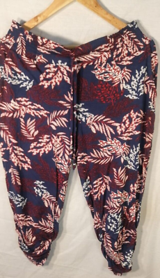 #ad Ladies Trouser Navy Leaf Printed Regular Fit Women Casual Pants UK 14 16 EU40 42 GBP 9.95