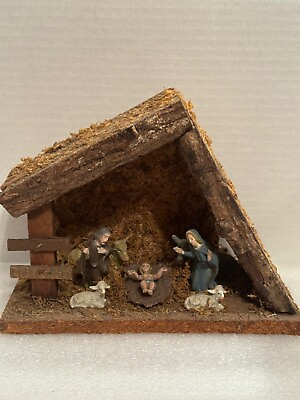 #ad Vintage 1980’s Christmas Nativity Scene Stable Birth Of Jesus Real Moss Wood $13.50