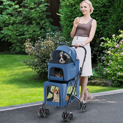 #ad Costway Double Pet Stroller for 2 Dogs or Cats w 2 Detachable Carriers Safety $92.49
