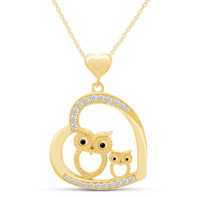 #ad Mom and Daughter Owl Heart Pendant Necklace 14k Yellow Gold Sterling For Womens $155.72