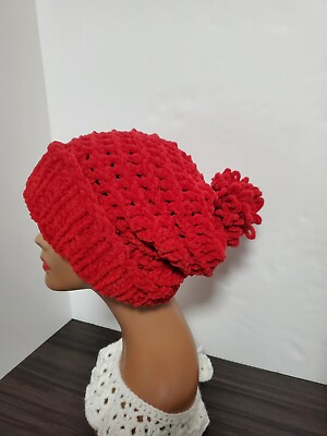 #ad Crimson Red Super Slouchy Winter Blanket Beanie Hat $25.00