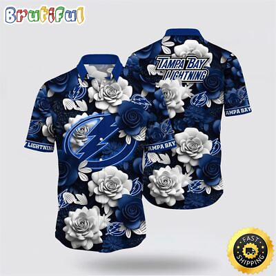 #ad Tampa Bay Lightning Hawaiian Shirt Tropical Rose Pattern Summer Hawaiian Shirt $33.90