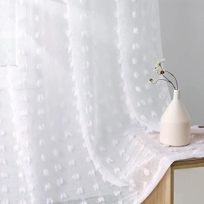 #ad Modern White Semi Sheer Curtains For Textured Curtains Window Door Cute Drapes $143.28