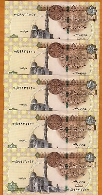 #ad LOT Egypt 5 x 1 Pound 2016 P 50 UNC $2.98