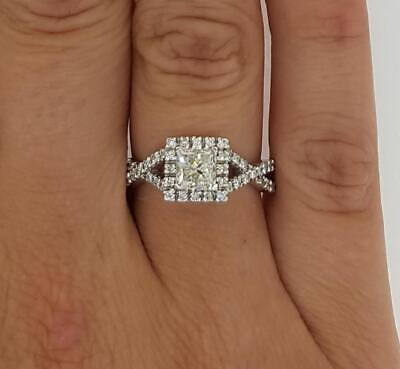 #ad 1.25 Ct Pave Halo Princess Cut Diamond Engagement Ring VVS2 F White Gold 14k $2621.00