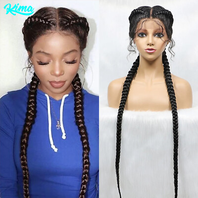 #ad 36 Inches Lace Front Synthetic Braided Wig Dutch Twins Braids Wig With Baby Hair $54.40