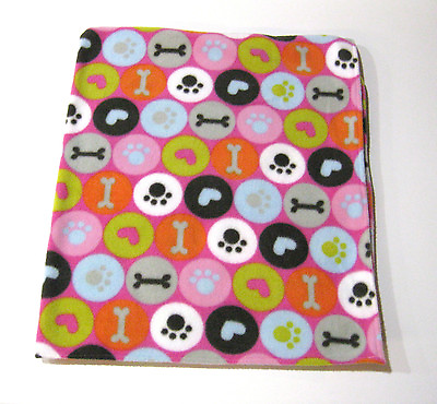 #ad Pink w Circles Fleece Pet Dog Blanket Handcrafted 30 x 34 $15.00