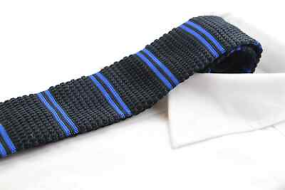#ad Knitted Black amp; Royal Blue Striped Patterned Neck Tie AU $11.39