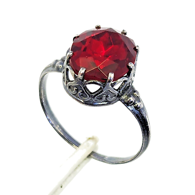 #ad Vintage RING Silver⭐875 stamp USSR with Chic Garnet size: 8.5US 19mm UA #97 $78.00