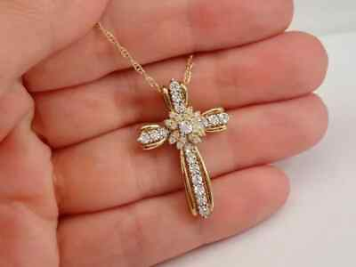 #ad Womens Cross Pendant 2Ct Round Lab Created Diamond 14K Yellow Gold Plated Silver $94.49