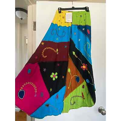 #ad NWT Gypsy Patchwork Hippie Festival Skirt Retro Handmade Nepal XS 25” waist $34.00