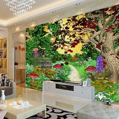 #ad Forest Red Mushroom Full Wall Mural Photo Wallpaper Printing 3D Decor Kid Home AU $347.99