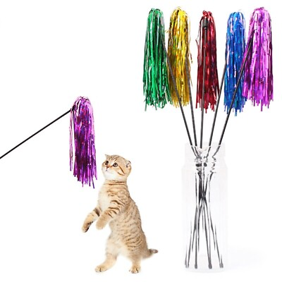 #ad 5Pcs Ribbon Cat Toy Wand Funny Kitten Teaser Toys Stick Pet Cats Interactive $7.59