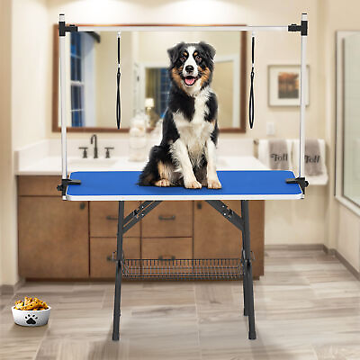 #ad Foldable Dog Grooming Table 46quot; Pet Bathing Station Table w Adjustable Arm Blue $125.01