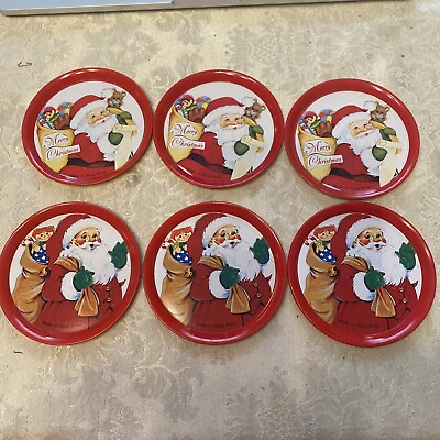#ad Vtg Santa Coasters Hong Kong Red 3.5quot; Christmas 3 of 2 different patterns $10.00