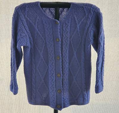 #ad Connemara Womens Knitwear 100% Merino Wool Purple Cardigan Sweater SZ Med $39.98