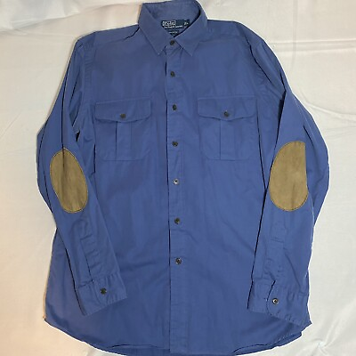 #ad Mens Ralph Lauren Polo Long Sleeve Classic blue button Shirt Size Large $27.99
