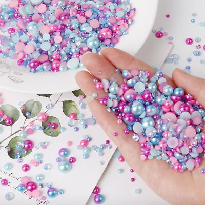 #ad Multicolor Glossy Pastel Pearl Imitation Half Round Flatback Resin Beads 1pack $9.39