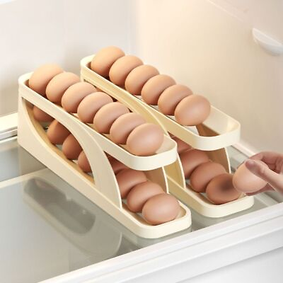 #ad Plastic Scrolling Egg Rack Automatic Roll Down Egg Storage Box Kitchen AU $33.72