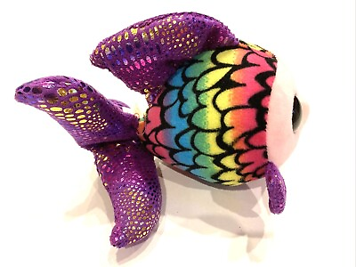 #ad ty beanie boos flippy fish plush stuffed animal toy gift 7quot; tags tropical purple $7.75