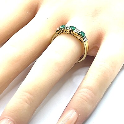 #ad 14K Yellow Gold Emerald and Diamond Ring Size 8.75 $495.00