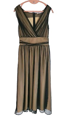 #ad Newport News Vintage Sz 4 Dress Black Tan Nude Tulle A Line Sleeveless Midi Knee $34.97
