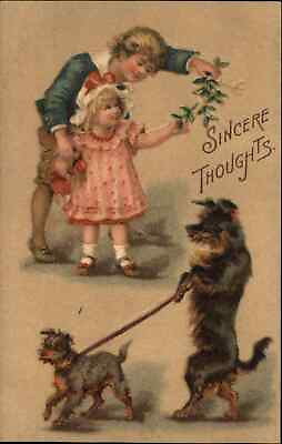 Fantasy Dog Walking Other Dog Under Mistletoe c1910 Vintage Postcard $9.89