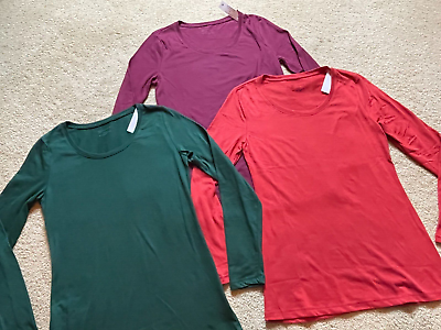 #ad NWT Lot 3 Women#x27;s Round Neck Thin Long Sleeve Fitted Layering T Shirt S 3 5 $19.99