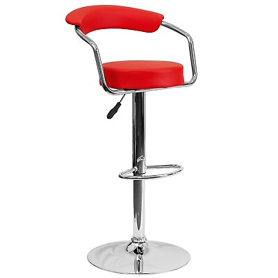 #ad Flash Furniture Adjustable Height Contemporary Vinyl Barstool Red w Chrome Arms $130.03