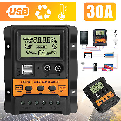 #ad 30A PWM Solar Panel Regulator Charge Controller Auto Focus Tracking USB 12 24V $15.48
