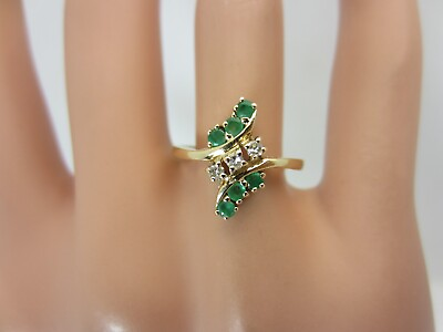 #ad 14k Yellow Gold Emerald and Diamond Ring 0.25 ct Bypass Style $295.00
